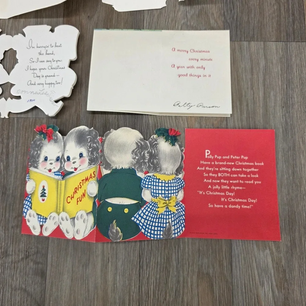Vintage 1950s Christmas Card Lot Die Cut Kittens Puppies Teddy Bear MCM Norcross